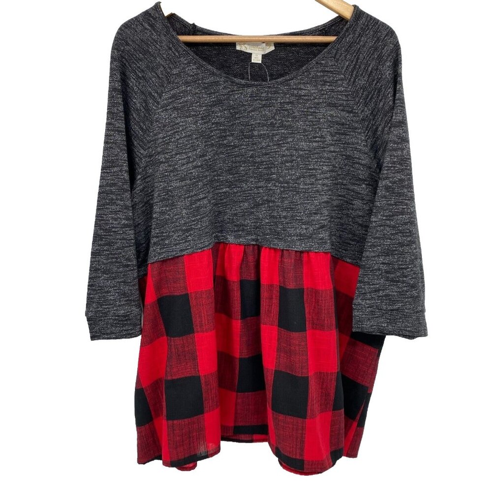 NWT Suzanne Betro Grey / Red Plaid Contrast Print Empire Waist Dress, 4X